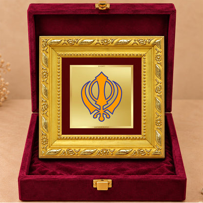24K Gold-Plated Khanda Sahib Frame | Premium Gift Box | 10x10 CM