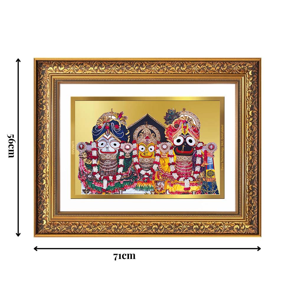 Diviniti 24K Gold Plated Jagannath Subhadra Balabhadra (Classic) Divine Wall Frame for Home Mandir & Office Decor | Luxury Spiritual Gift