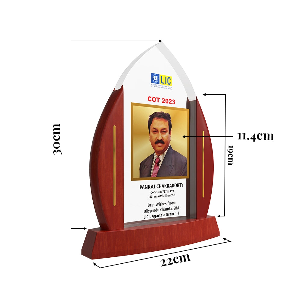 Personalized Employee Recognition Plaque Premium Wooden Flame Award with 24K Gold Plated Foil Photo and Engraved Details