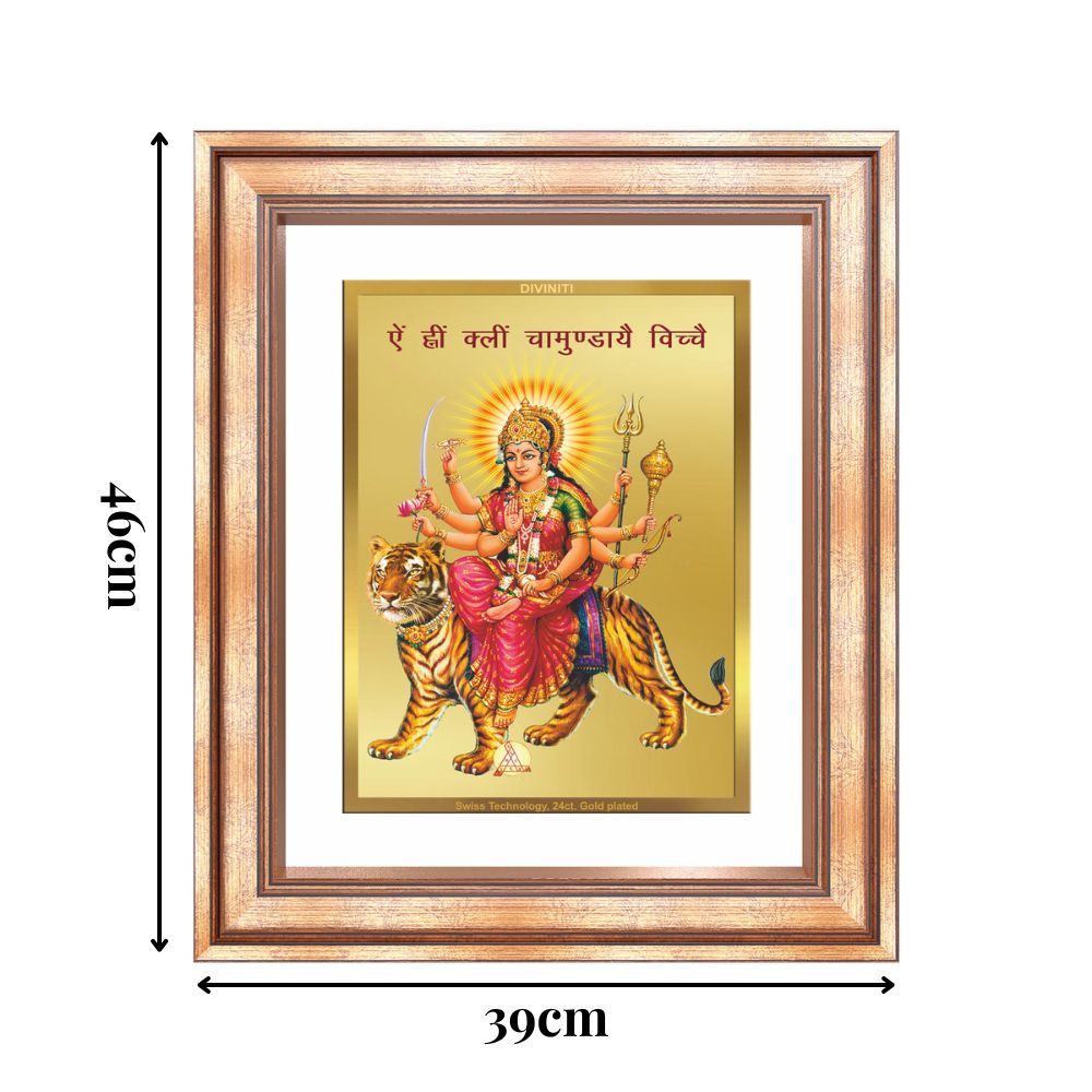 Diviniti 24K Gold Plated Durga With Mantra (Classic) Divine Wall Frame for Home Mandir & Office Decor | Luxury Spiritual Gift