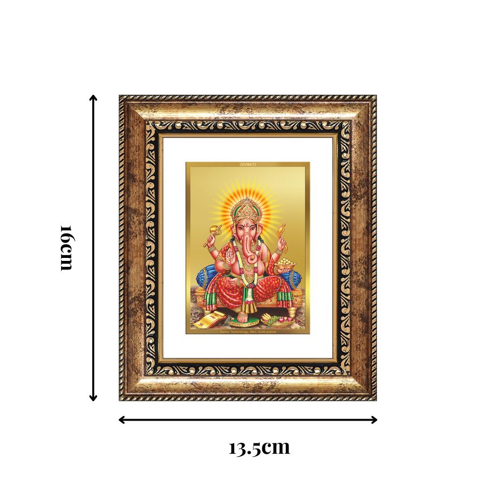 Diviniti 24K Gold Plated Ganesha Divine Table Top Frame for Home Mandir & Office Decor | Luxury Spiritual Gift