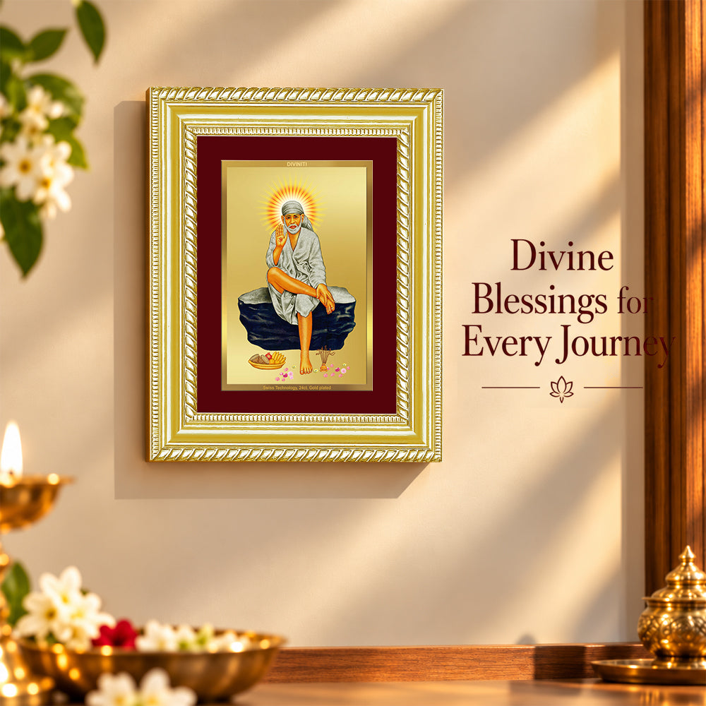 24K Gold-Plated Sai Baba Frame | Premium Gift Box | 21.5x17.5 CM