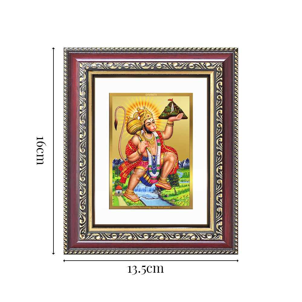 Diviniti 24K Gold Plated Hanuman With Mountain (Classic) Divine Table Top Frame for Home Mandir & Office Decor | Luxury Spiritual Gift