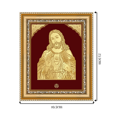 Jesus Christ photo frame in 24k gold plated foil showing dimension of frame