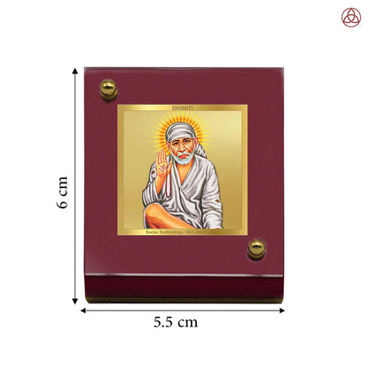 Sai Baba Blessing Pose | Divine Sai Baba Car Dashboard & Tabletop Photo Frame in 24K Gold Plated Foil