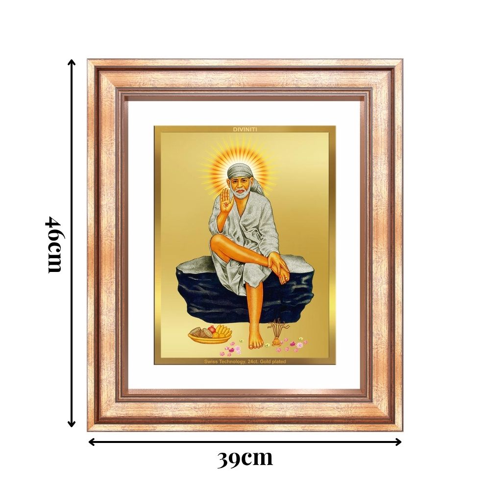 Diviniti 24K Gold Plated Sai Baba (Classic) Divine Wall Frame for Home Mandir & Office Decor | Luxury Spiritual Gift