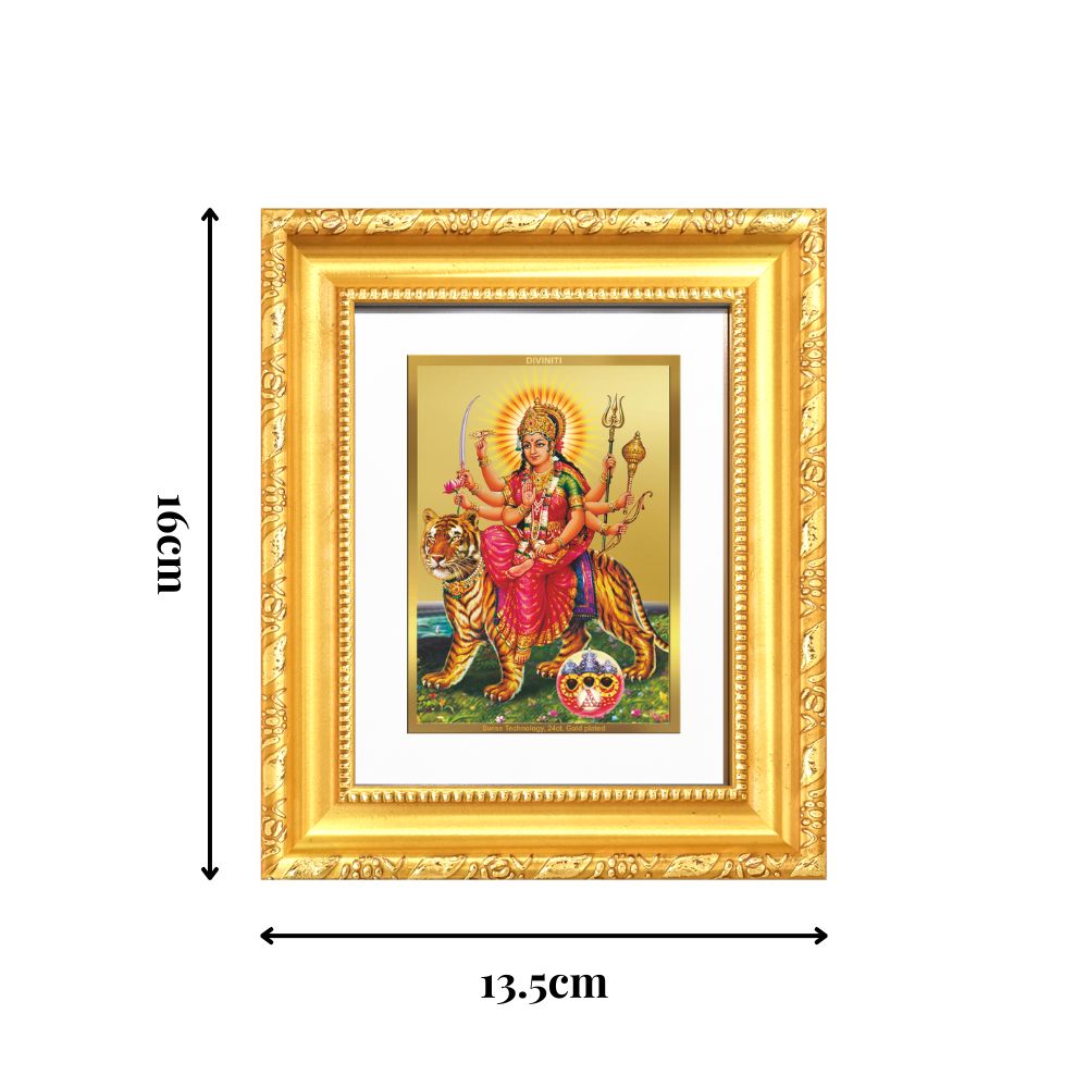 Diviniti 24K Gold Plated Durga - Sherawali Mata With Pind |Divine Table Top Frame for Home Mandir & Office Decor | Luxury Spiritual Gift