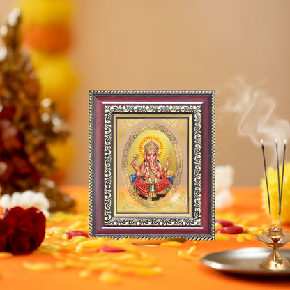 Lord Ganesha Divine Sacred Prosperity & Success Royal Tabletop Frame in 24K Gold Plated Foil