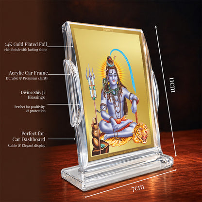 24K Gold-Plated Lord Shiva Acrylic Car Dashboard Frame | 11x7 CM