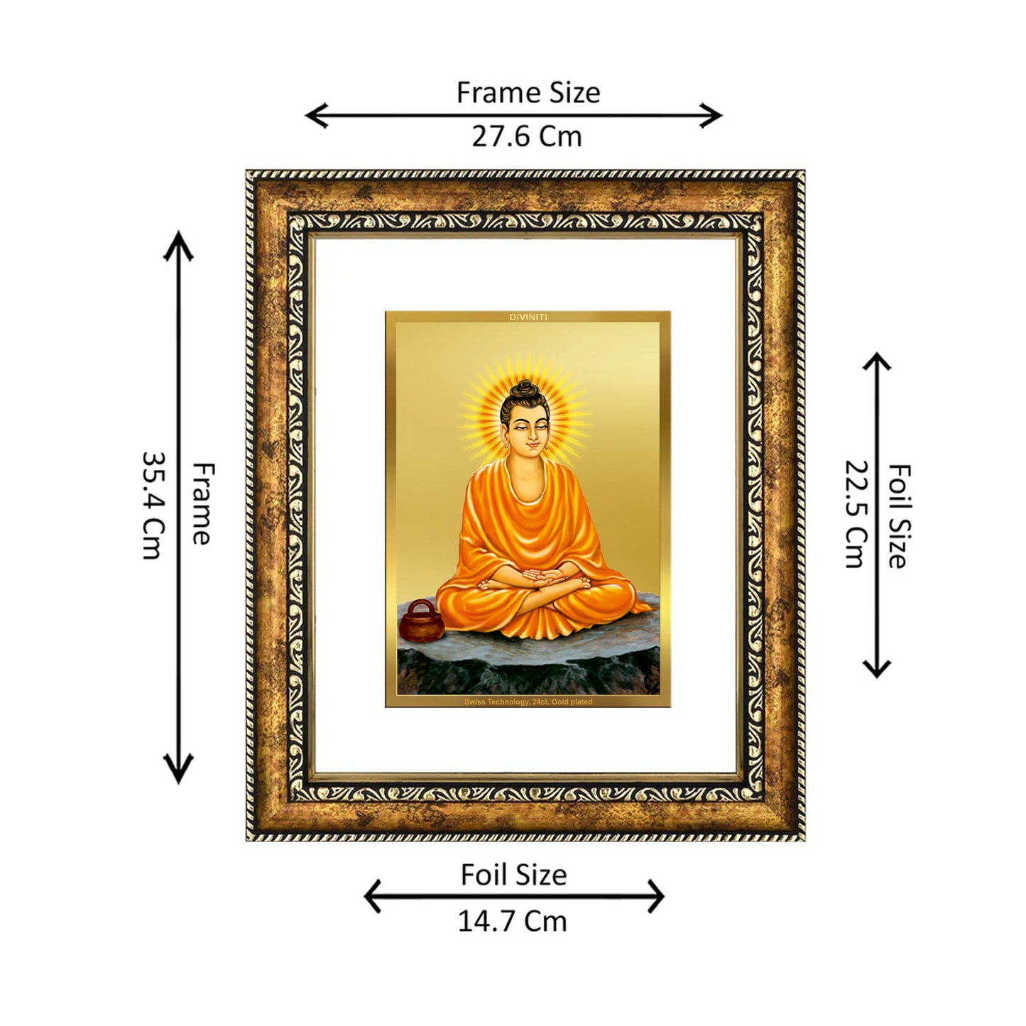 DIVINITI 24K Gold Plated Buddha Wall Photo Frame for Home Decor, Wall Hanging, Table Top, Puja Room & Gift DG113S3 (27.6X35.4 CM)