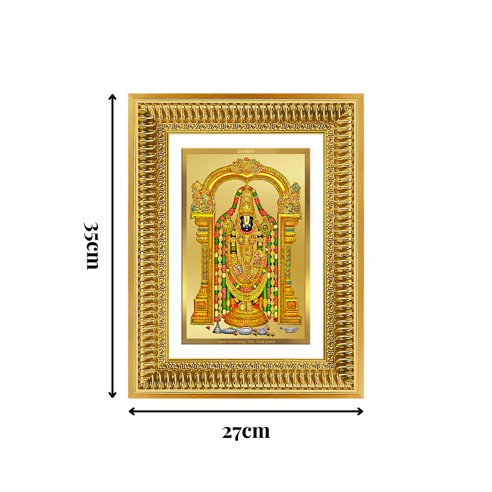Diviniti 24K Gold Plated Tirupati Balaji Divine Wall Frame for Home Mandir & Office Decor | Luxury Spiritual Gift
