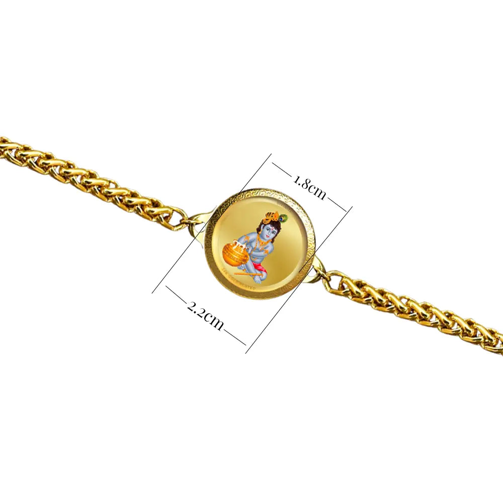 24K Gold Plated 18MM Laddu Gopal Bracelet – Divine Bal Krishna Blessings & Spiritual Protection