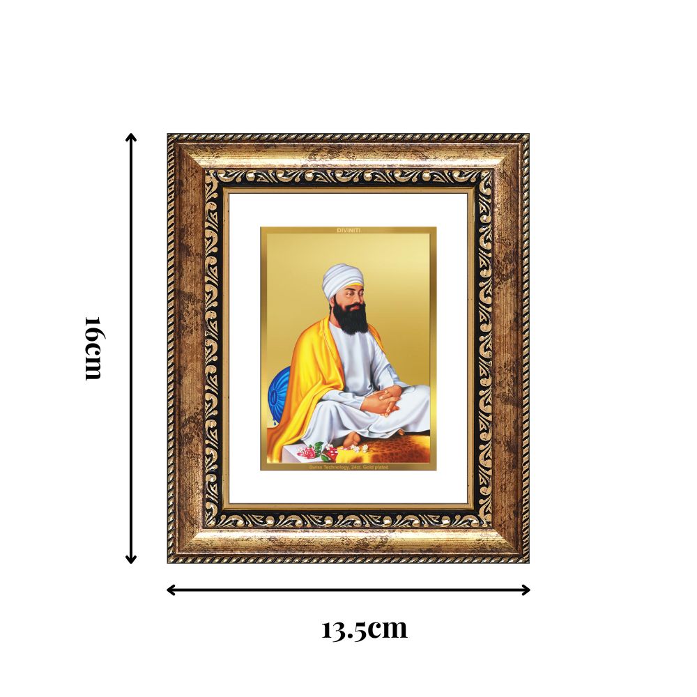 Diviniti 24K Gold Plated Guru Tegh Bahadur Sahib Ji Sacred Sikh Table Top Frame for Home Decor & Office Ambiance | Premium Spiritual Gift