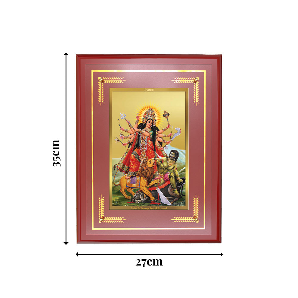 Diviniti 24K Gold Plated Durga Mahishasura Mardini Blessing Tabletop Photo Frame | Strength, Victory & Divine Grace