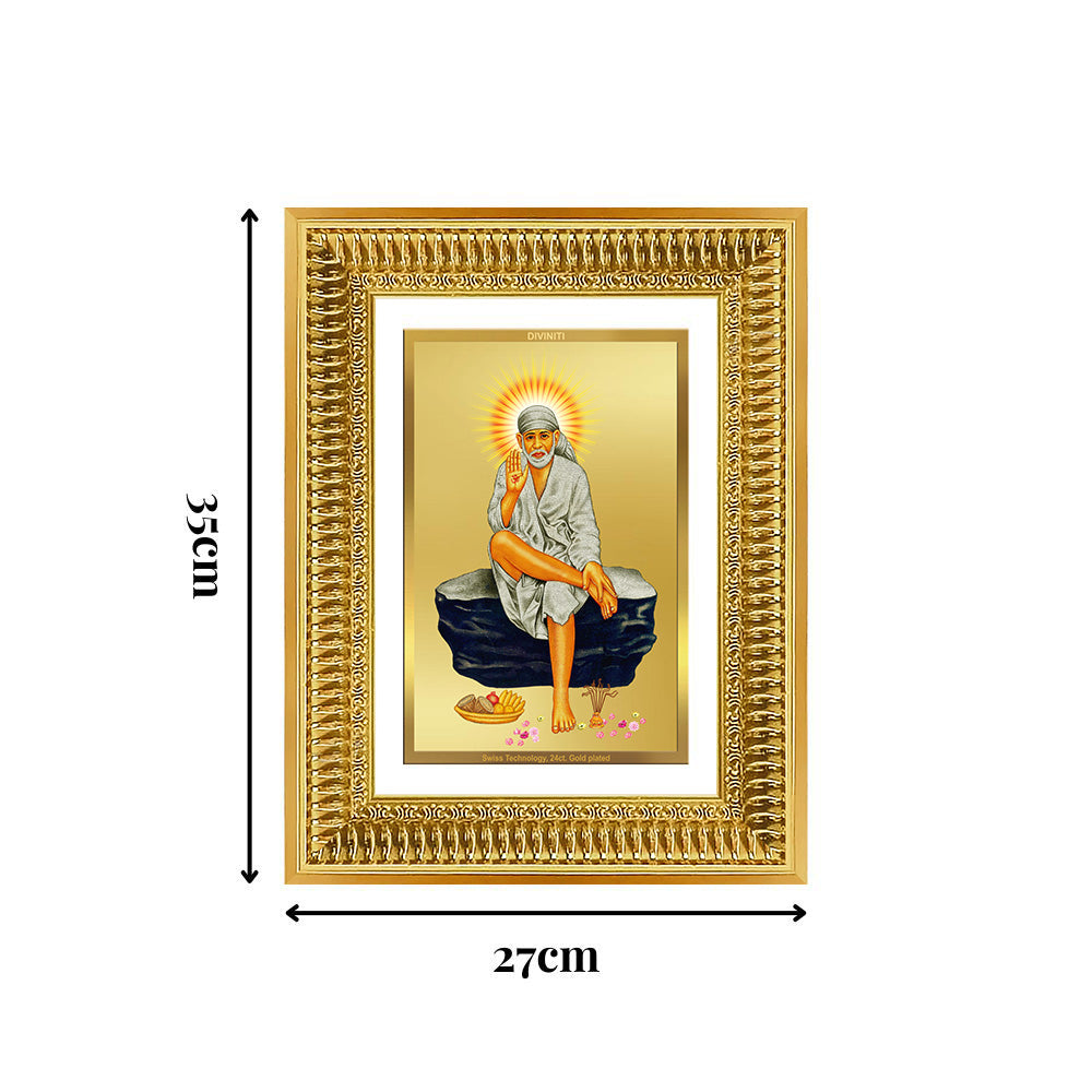 Diviniti 24K Gold Plated Sai Baba (Classic) Divine Wall Frame for Home Mandir & Office Decor | Luxury Spiritual Gift