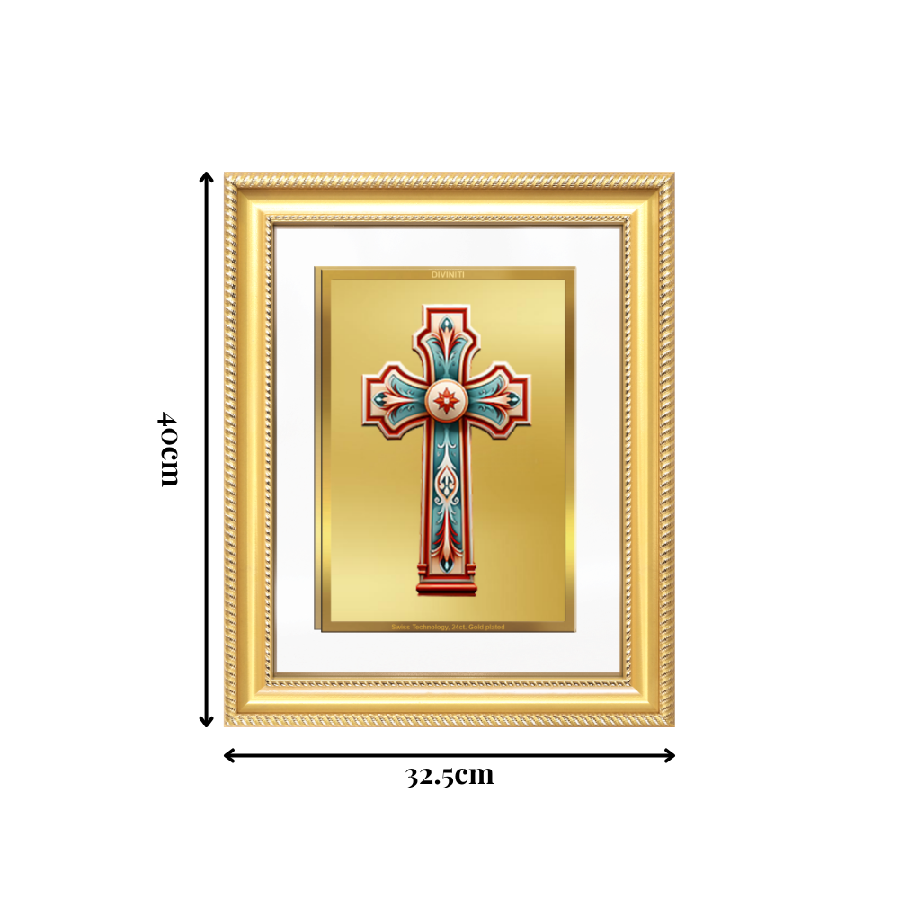 Diviniti 24K Gold Plated Holy Cross (Classic) Divine Wall Frame for Home Mandir & Office Decor | Luxury Spiritual Gift