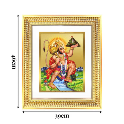 Diviniti 24K Gold Plated Hanuman With Mountain (Classic) Divine Wall Frame for Home Mandir & Office Decor | Luxury Spiritual Gift