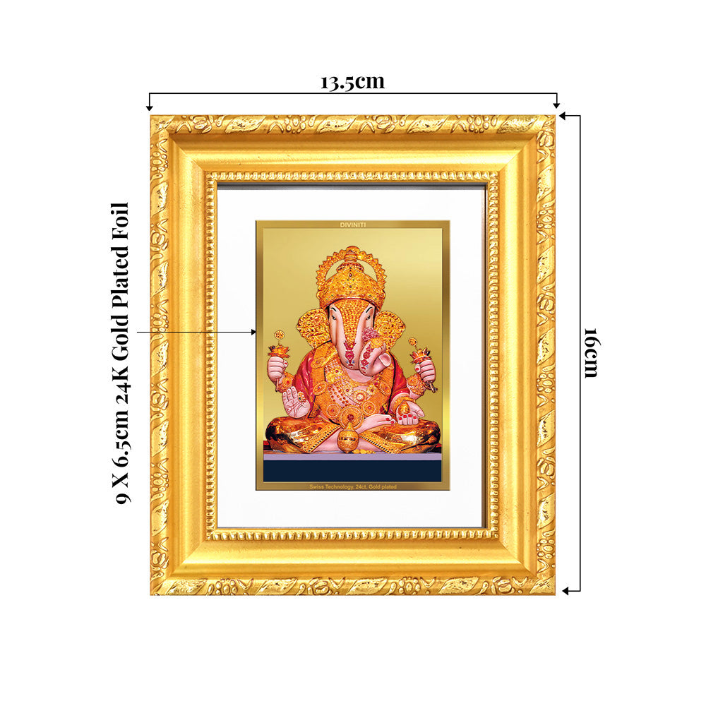 DIVINITI 24K Gold Plated Foil Dagdu Ganesha Photo Frame for Home Decor, Prosperity, Luck DG 103 Size 1 (15.3x14.9 CM)