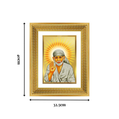 Diviniti 24K Gold Plated Sai Baba With Blessings (Classic) Divine Wall Frame for Home Mandir & Office Decor | Luxury Spiritual Gift