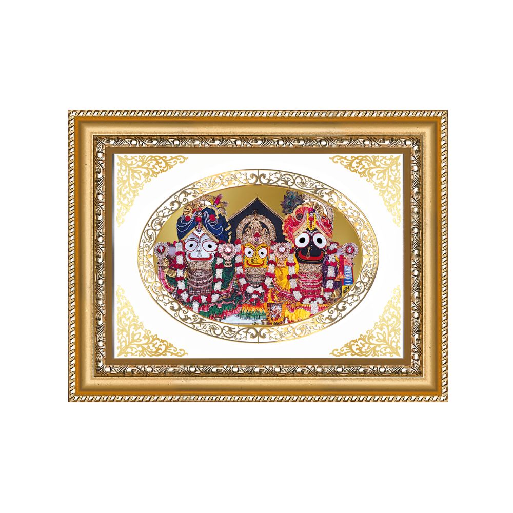 Jagannath Balabhadra Subhadra | Divine Trinity Wall & Tabletop Royal Photo Frame in 24K Gold Plated Foil