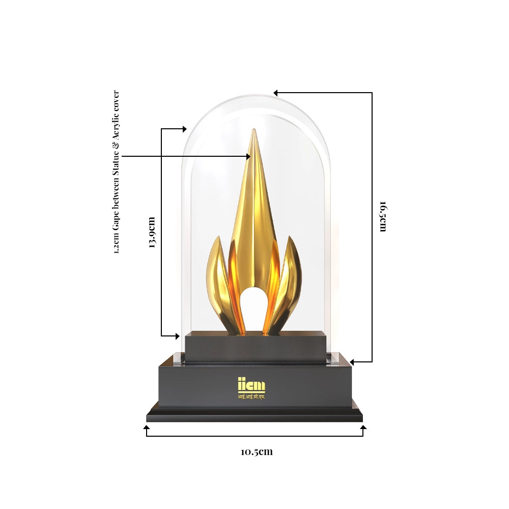 Luxury Flame of Excellence Personalized Trophy Premium Crystal Dome Award with Golden Flame Sculpture