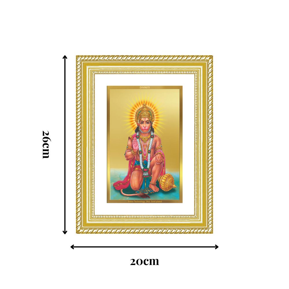 Diviniti 24K Gold Plated Ashirwad Hanuman (Classic) Divine Wall Frame for Home Mandir & Office Decor | Luxury Spiritual Gift