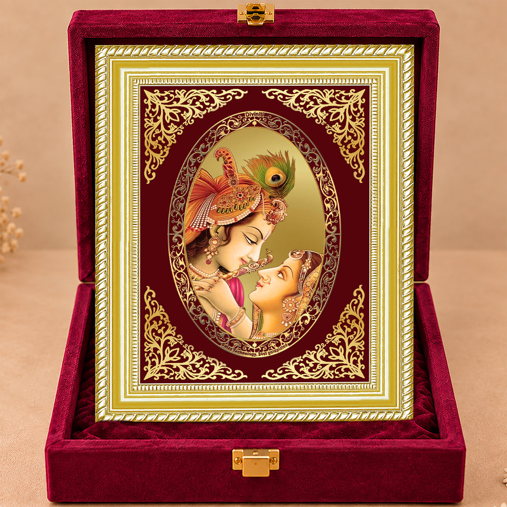 24K Gold-Plated Radha Krishna Frame | Premium Gift Box | 35x27 CM