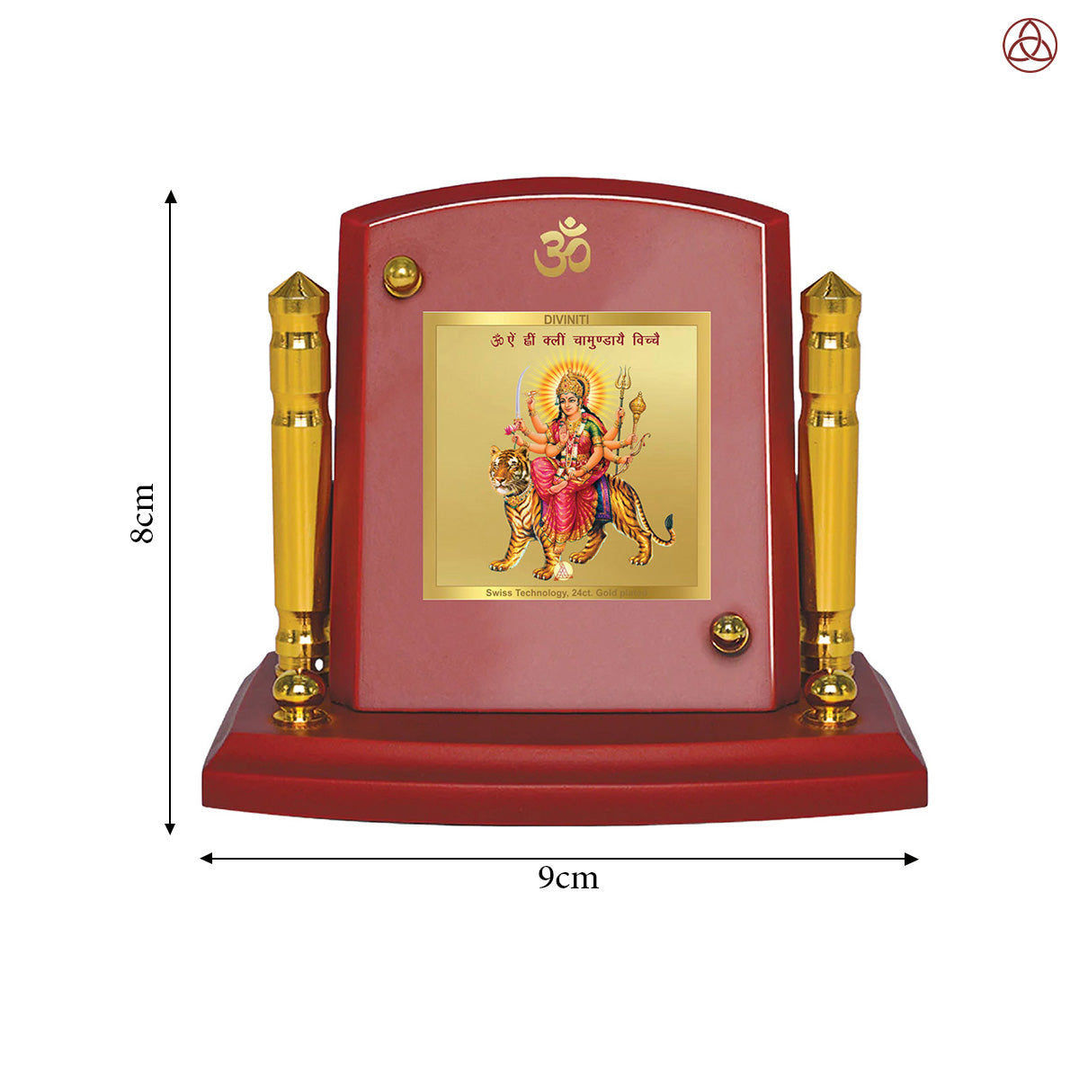 Durga-Sherawali Mata | Goddess of Power & Protection Car Dashboard Frame in 24K Gold Plated Foil (MDF 1B P+)
