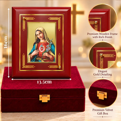 24K Gold-Plated Mother Mary MDF Frame | Premium Gift Box | 16 X 13.5 CM