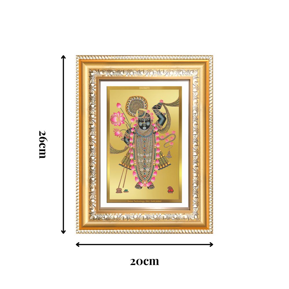 Diviniti 24K Gold Plated Shrinath Ji (Classic) Divine Wall Frame for Home Mandir & Office Decor | Luxury Spiritual Gift