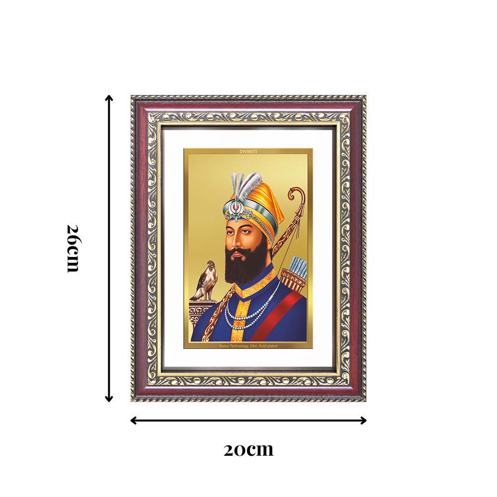 Diviniti 24K Gold Plated Guru Gobind Singh Ji (Classic) Sacred Sikh Wall Frame for Home Decor & Office Ambiance | Premium Spiritual Gift