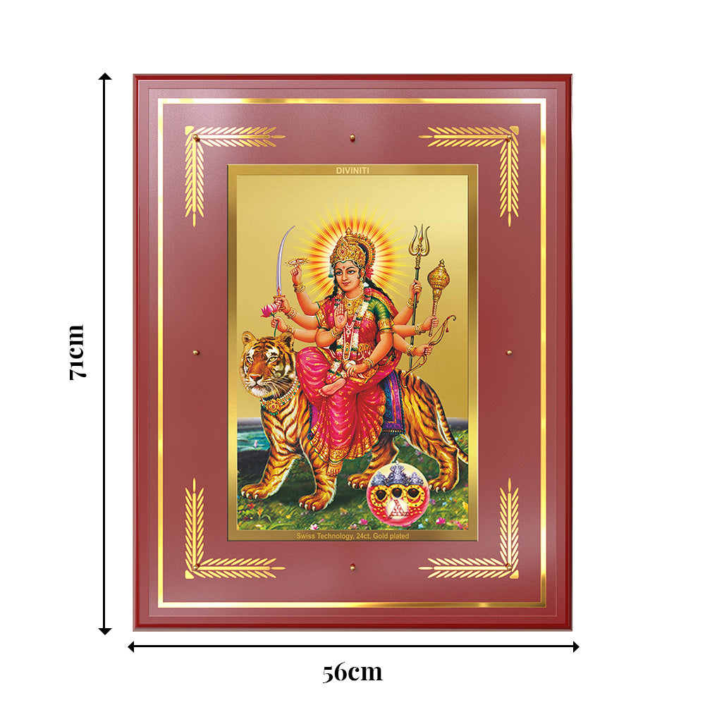 Sherawali Mata with Pind Wall Photo Frame in 24K Gold Plated Foil | Power, Devotion & Divine Blessings