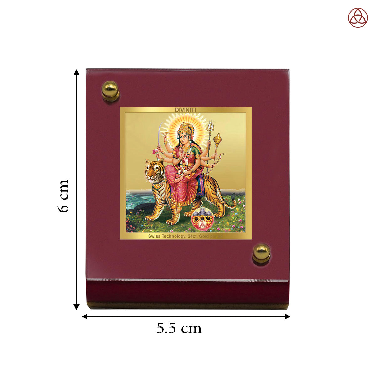 Durga Sherawali Mata with Pind | Divine Goddess Durga Car Dashboard & Tabletop Photo Frame in 24K Gold Plated Foil
