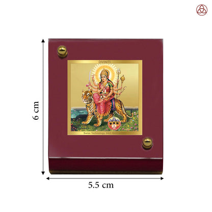 Durga Sherawali Mata with Pind | Divine Goddess Durga Car Dashboard & Tabletop Photo Frame in 24K Gold Plated Foil