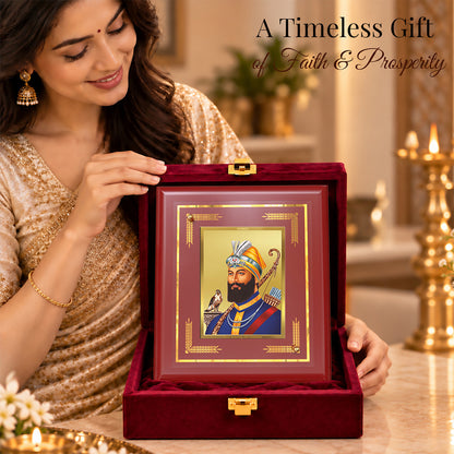 24K Gold-Plated Guru Gobind Singh Ji MDF Frame | Premium Gift Box | 16 X 13.5 CM