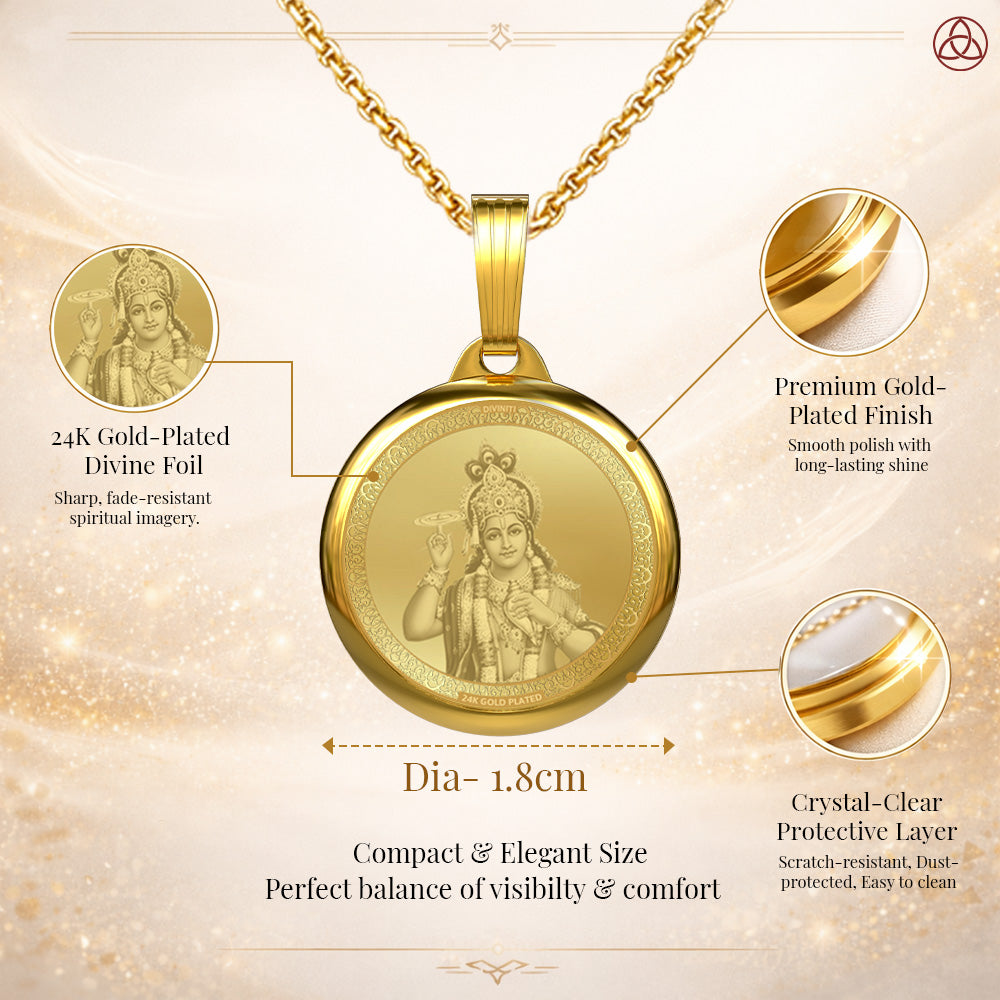 DIVINITI 24K Gold Plated Lord Vishnu & Sacred Yantra Pendant – 18mm Double-Sided Spiritual Pendant