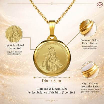 DIVINITI 24K Gold Plated Lord Vishnu & Sacred Yantra Pendant – 18mm Double-Sided Spiritual Pendant