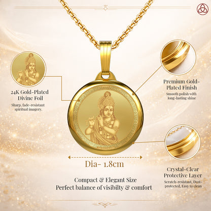 Diviniti 24K Gold Plated Lord Krishna & Sacred Yantra Pendant – 18mm Double-Sided Spiritual Pendant