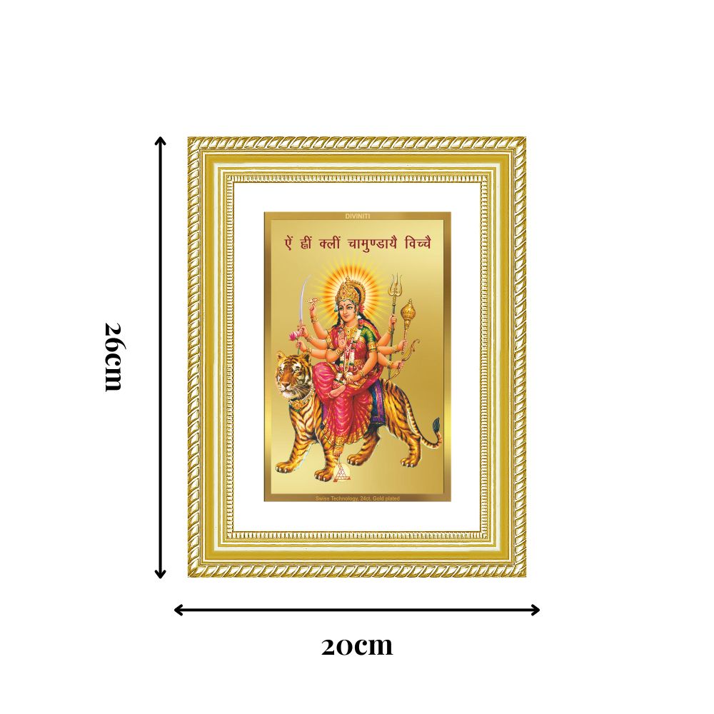Diviniti 24K Gold Plated Durga With Mantra (Classic) Divine Wall Frame for Home Mandir & Office Decor | Luxury Spiritual Gift