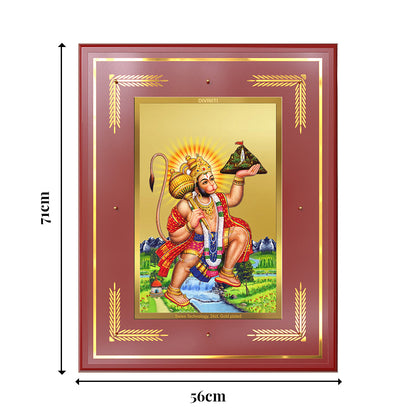 Hanuman Carrying Sanjeevani Mountain | Lord Hanuman Wall Mount Photo Frame in 24K Gold Plated Foil
