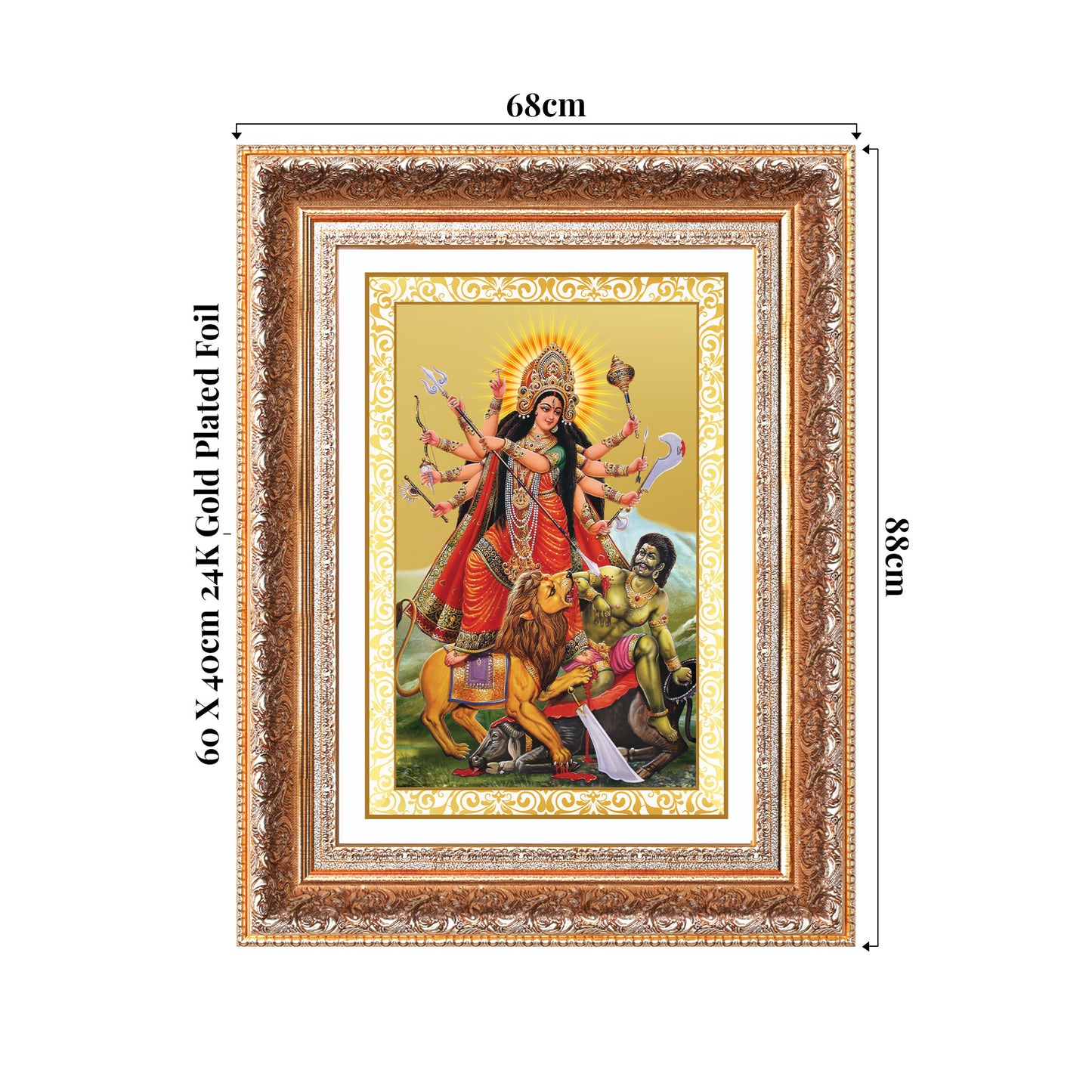 Durga-Mahishasura Mardini | Goddess Durga Wall Photo Frame in 24K Gold Plated Foil