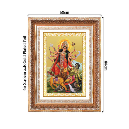 Durga-Mahishasura Mardini | Goddess Durga Wall Photo Frame in 24K Gold Plated Foil