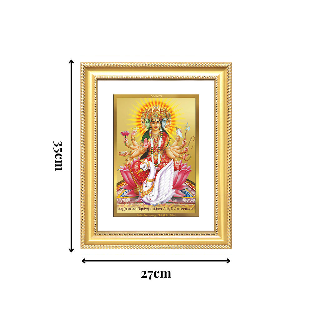 Diviniti 24K Gold Plated Gayatri Maa (Classic) Divine Wall Frame for Home Mandir & Office Decor | Luxury Spiritual Gift