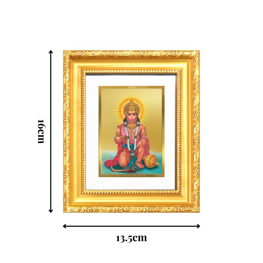 Diviniti 24K Gold Plated Ashirwad Hanuman |Divine Table Top Frame for Home Mandir & Office Decor | Luxury Spiritual Gift