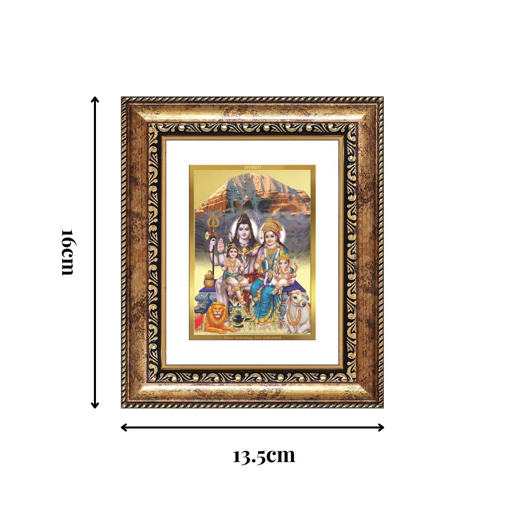 Diviniti 24K Gold Plated Shiv Parivar Divine Table Top Frame for Home Mandir & Office Decor | Luxury Spiritual Gift