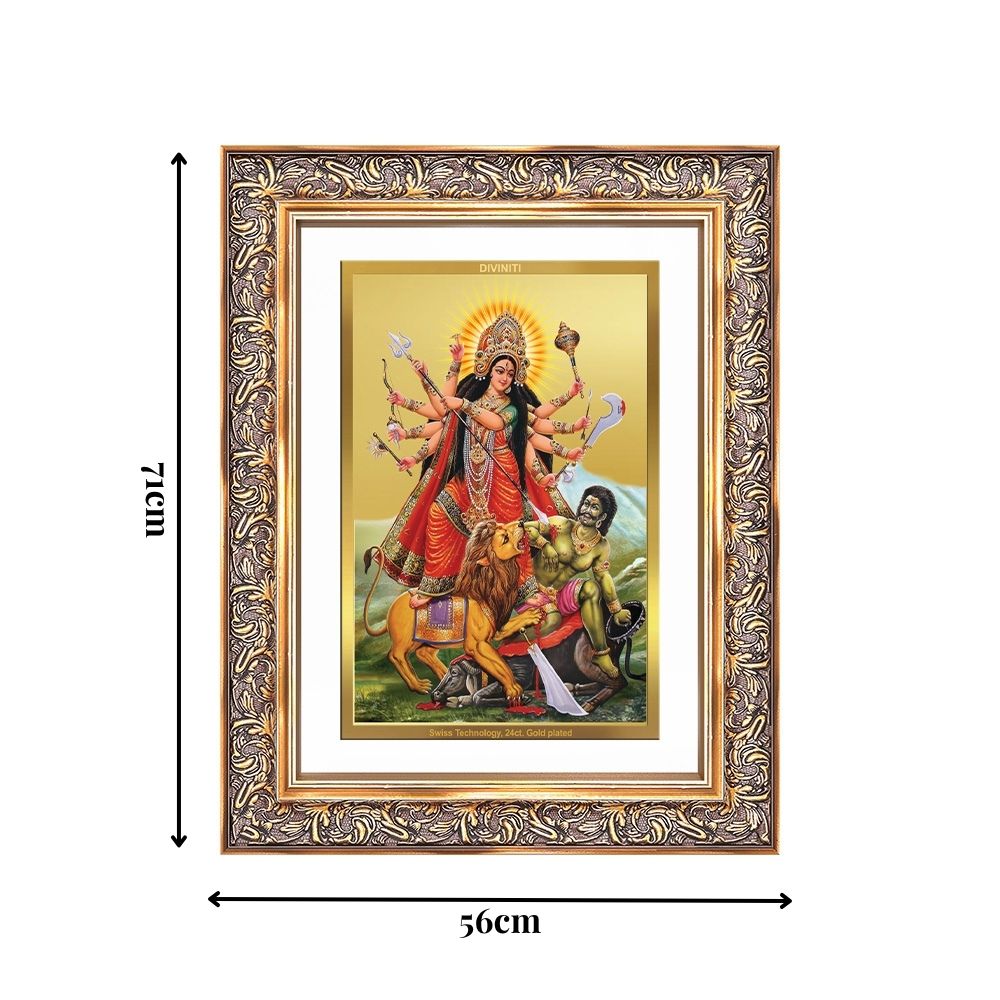 Diviniti 24K Gold Plated Durga - Mahishasura Mardini (Classic) Divine Wall Frame for Home Mandir & Office Decor | Luxury Spiritual Gift