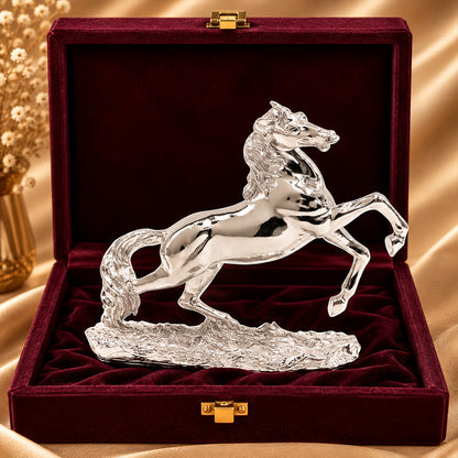 999 Silver-Plated Jumping Horse Idol | Premium Gift Box | 17x22 CM