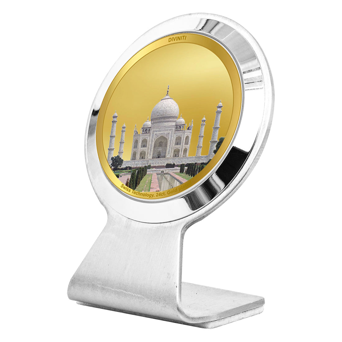 Diviniti 24K Gold Plated Foil Taj Mahal Frame for Car Dashboard, Home Decor, Worship, Tabletop & Festival Gift MCF1CR (6.2x4.5 CM)