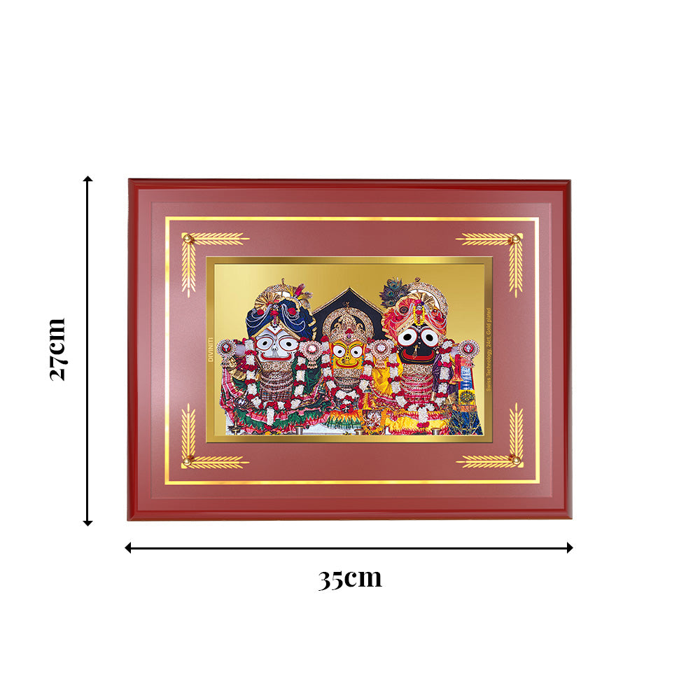Diviniti 24K Gold Plated Lord Jagannath, Subhadra & Balabhadra Blessing Tabletop Photo Frame | Divine Protection, Harmony & Spiritual Grace