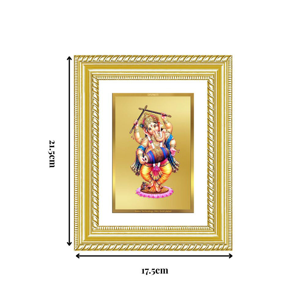 Diviniti 24K Gold Plated Dancing Ganesha (Classic) Divine Wall and Table Top Frame for Home Mandir & Office Decor | Luxury Spiritual Gift